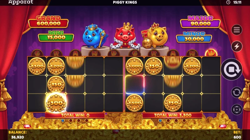 Piggy Kings - menu cài đặt và phạm vi đặt cược